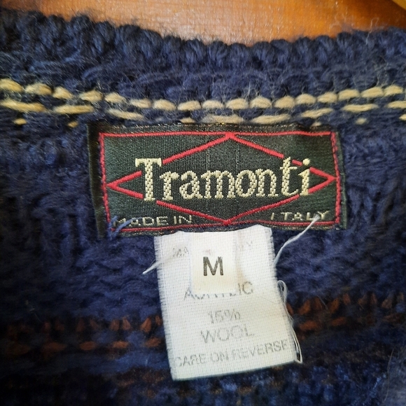 Tramonti Made in Italy wool blend Nordic fair isle chunky knit crewneck sweater - Picture 9 of 10